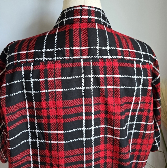 Diane Von Furstenberg, DVF Vintage 80s Red Plaid Button Front Blouse SZ Medium - Picture 7 of 9